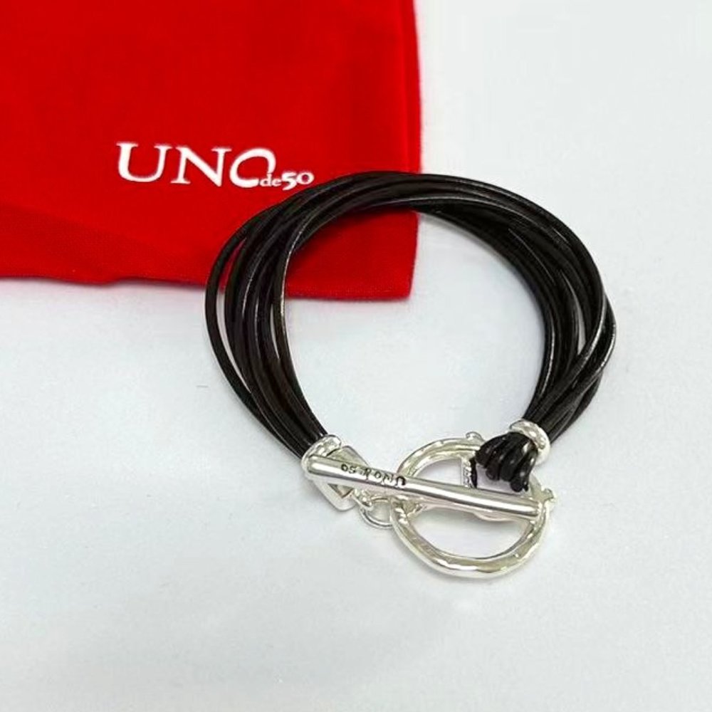 UNO de 50 MEETINGPOINT BRACELET T-bar fastener brown leather silver-plated  BRAC